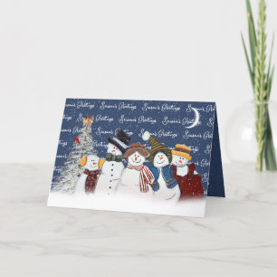 Season's Greetings Snowmen In Snowflakes Holiday Card