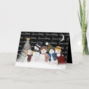 Season's Greetings Snowmen In Snowflakes Holiday Card