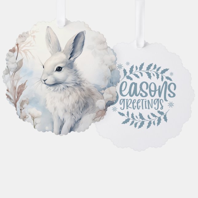 Season's Greetings Snowshoe Rabbit Ornament Card (Front/Back)