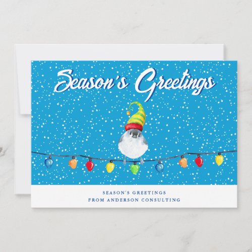 Seasons Greetings Snowy Bird Business Holiday Card