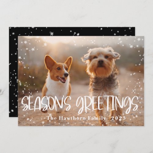 Seasons Greetings Snowy Frame Photo Holiday Card