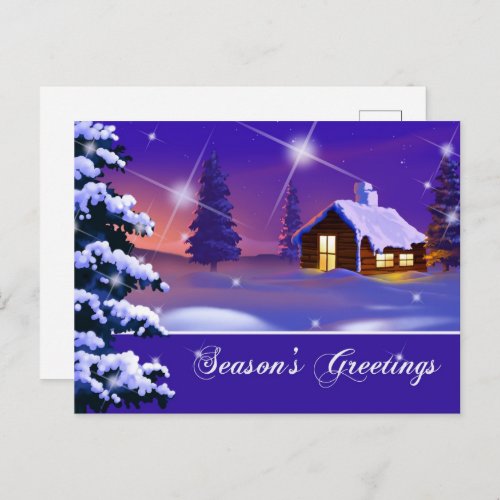 Seasons Greetings Snowy Village Christmas Postcard
