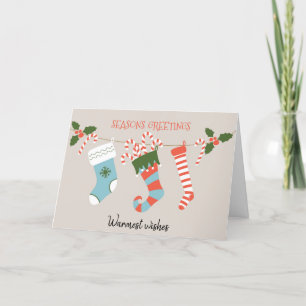 Season's Greetings   Socks With Sugar Cane & Gifts Holiday Card