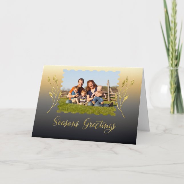Seasons Greetings Sparkle Gold Holiday Card (Front)