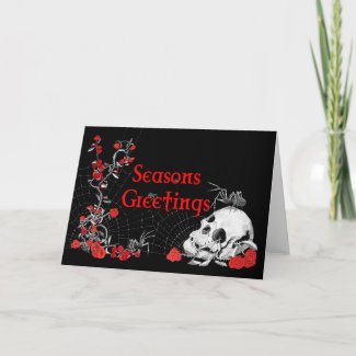 Seasons Greetings Spider, Skull and Roses card