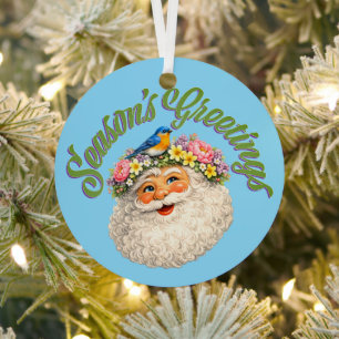 Season's Greetings - Spring Santa Metal Ornament
