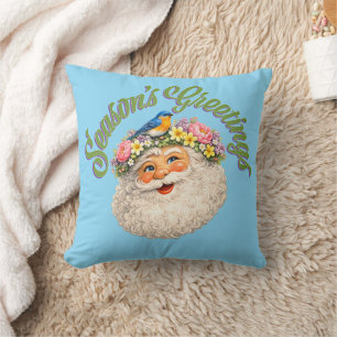 Season's Greetings - Spring Santa Throw Pillow