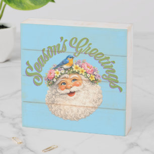 Season's Greetings - Spring Santa Wooden Box Sign