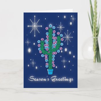 Seasons Greetings Stars And Cactus Holiday Card by freespiritdesigns at Zazzle