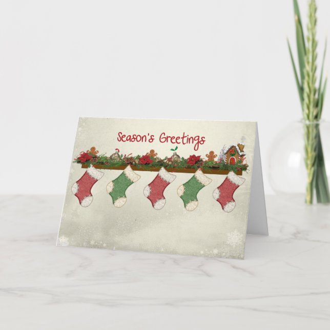Season's Greetings Stockings Holiday Card (Front)