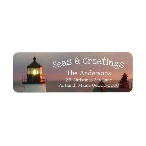 Seasons Greetings Stormy Lighthouse Return Address Label