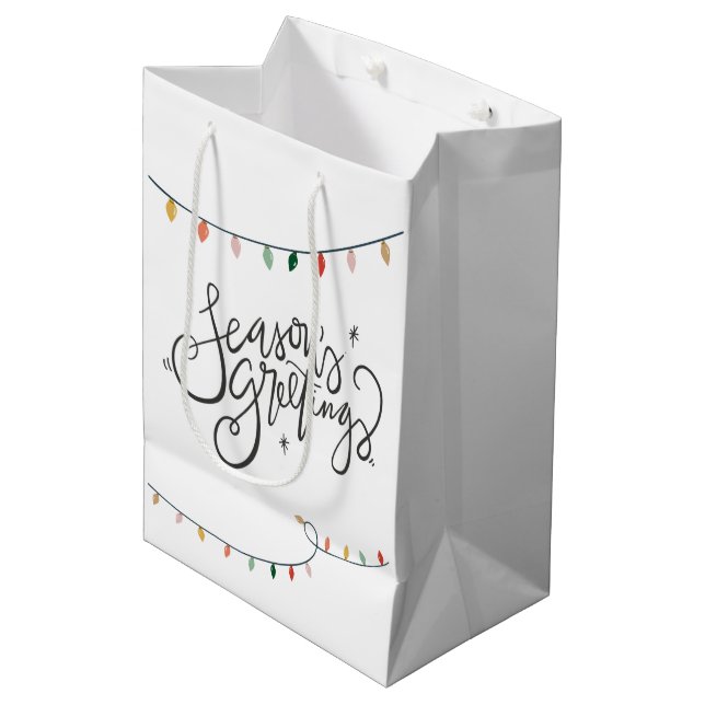 Season's Greetings  String of Christmas Lights Medium Gift Bag (Front Angled)