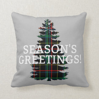 Season's Greetings Tartan Plaid Christmas Tree Throw Pillow