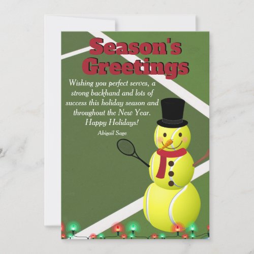 Seasons Greetings Tennis Ball Snowman Christmas Holiday Card