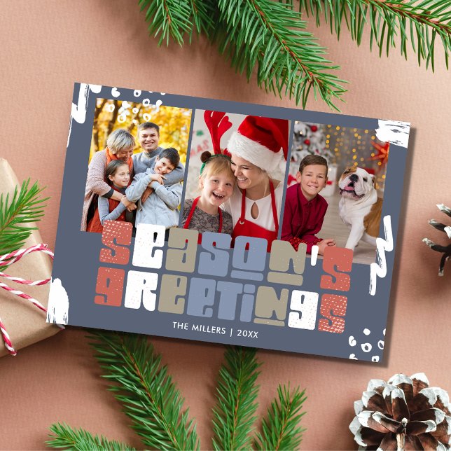 Season's Greetings Three Photo Family Christmas Holiday Card (Season's Greetings Three Photo Family Christmas Holiday Card)