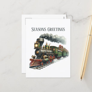 Seasons Greetings train add message Holiday Postcard