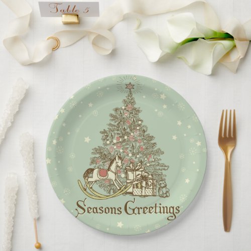 Seasons Greetings Tree Rocking Horse Paper Plate