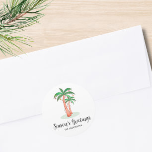 Season's Greetings Tropical Palm Tree Christmas Classic Round Sticker