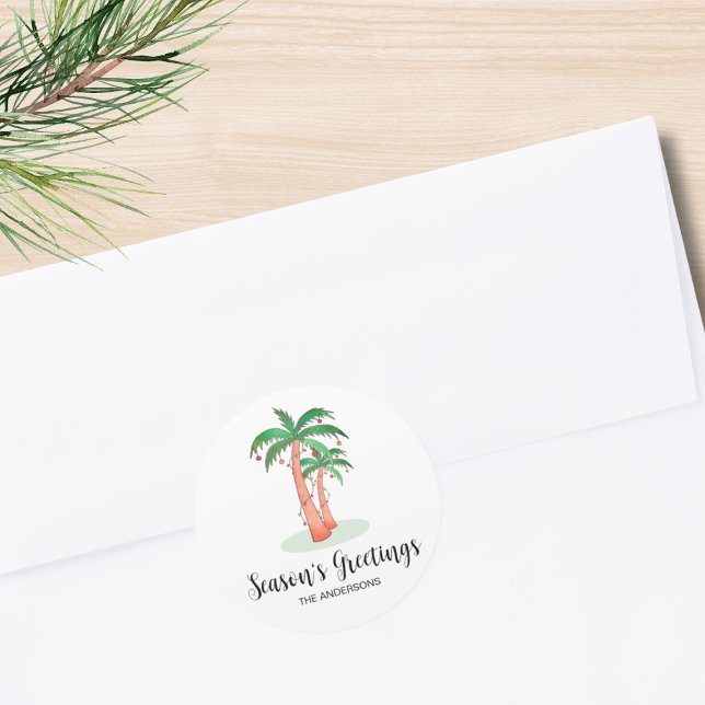 Season's Greetings Tropical Palm Tree Christmas Classic Round Sticker (Creator Uploaded)