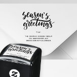 Seasons Greetings typography business name address Self-inking Stamp<br><div class="desc">Winter holidays rubber stamp for business corporate seasonal mailings with "Season's Greetings" brushed typography script and your company return address for mailings.</div>