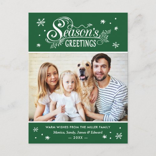 Season's Greetings Typography Holiday Family Photo Postcard