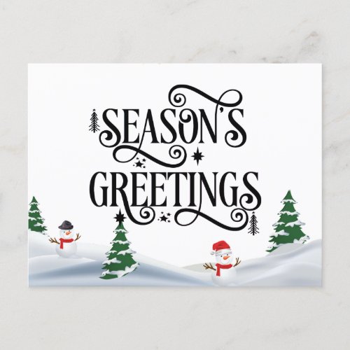 Seasons Greetings Typography in Winter Scene  Holiday Postcard