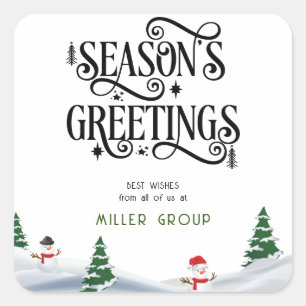 Season's Greetings Typography in Winter Scene Square Sticker