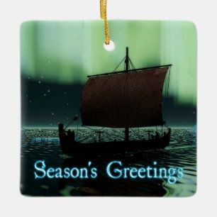Season's Greetings - Viking Ship Ceramic Ornament