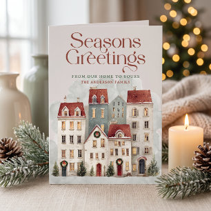 Seasons Greetings Village Holiday Wishes  Card