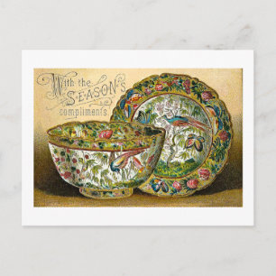 Season's Greetings Vintage China Dishes Victorian Holiday Postcard