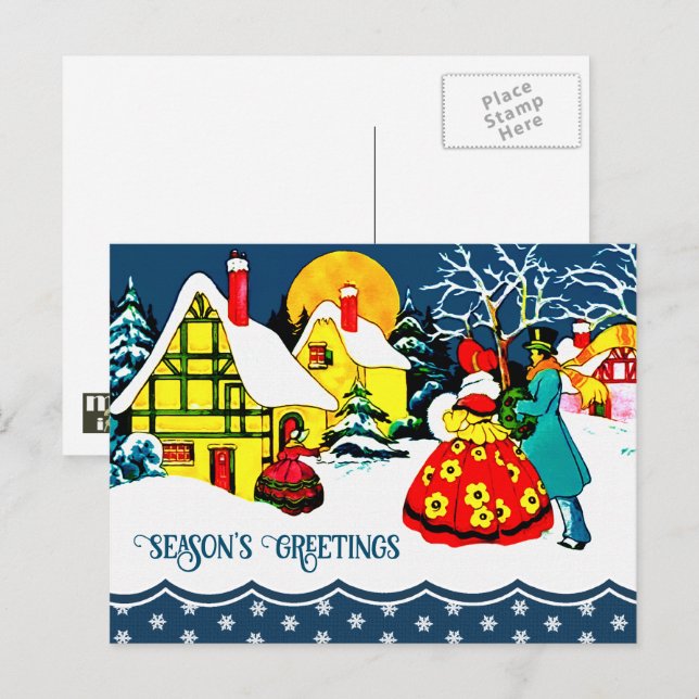 Season's Greetings. Vintage Christmas Scene  Holiday Postcard (Front/Back)