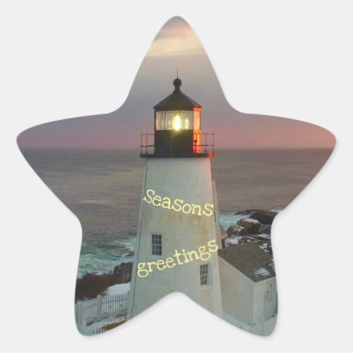 Seasons Greetings Vintage Lighthouse Star Sticker