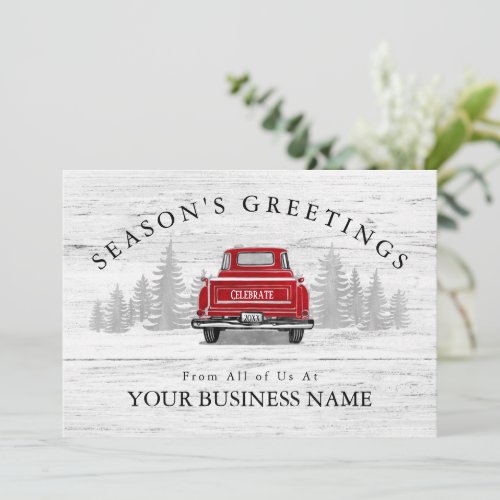 Seasons Greetings Vintage Red Truck Business Holiday Card