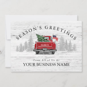 Season's Greetings Vintage Red Truck Flag Business Holiday Card