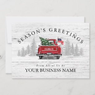 Season's Greetings Vintage Red Truck Flag Business Holiday Card