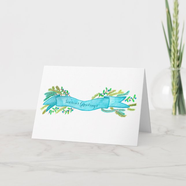 Season's Greetings , watercolor Christmas banner Holiday Card (Front)