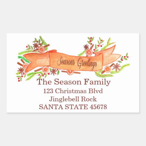 Seasons Greetings  watercolor Christmas banner Rectangular Sticker