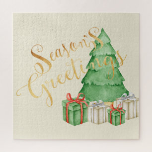 Seasons Greetings Watercolor Christmas Elegant Jigsaw Puzzle