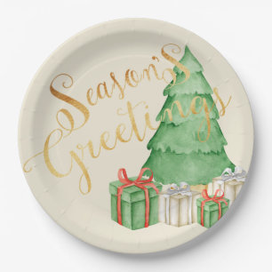 Seasons Greetings Watercolor Christmas Elegant Paper Plates