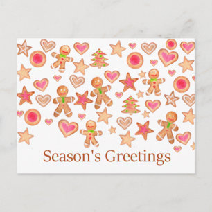 Season's Greetings watercolor gingerbread cookies Postcard