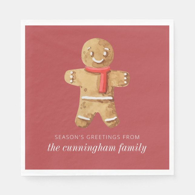 Season's Greetings Watercolor Gingerbread Man Napkins (Front)