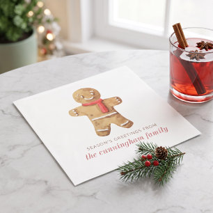 Season's Greetings Watercolor Gingerbread Man Napkins