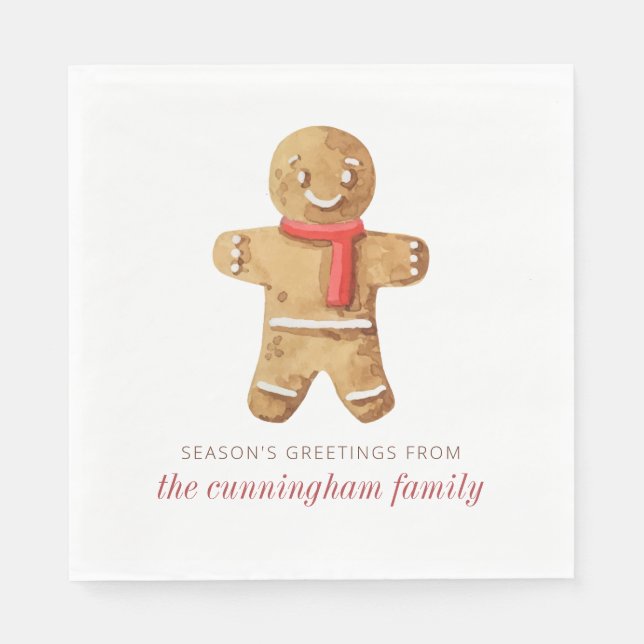 Season's Greetings Watercolor Gingerbread Man Napkins (Front)