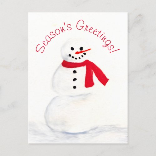 Seasons Greetings Watercolor Snowman Fun Holiday Postcard