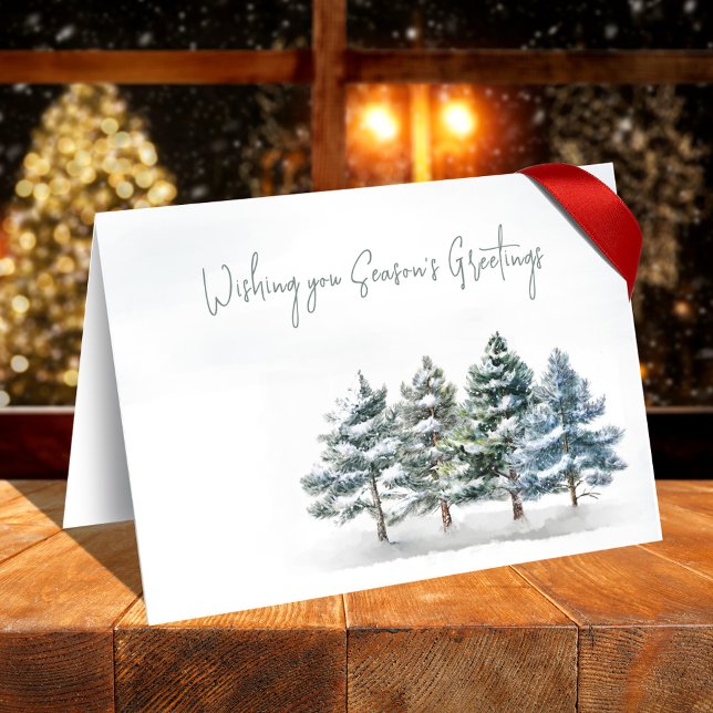 Season's Greetings Watercolor Winter Card (Season's Greetings holiday folding card.)