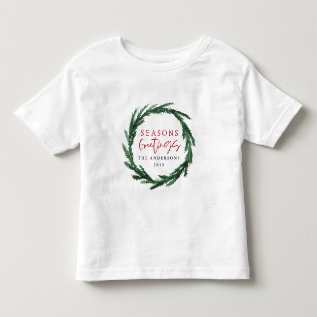 Seasons greetings watercolor wreath modern holiday toddler t-shirt (Front)