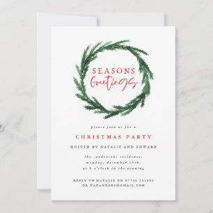 Seasons greetings watercolor wreath party invite