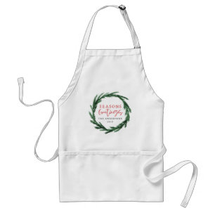 Seasons greetings watercolour wreath holiday adult apron