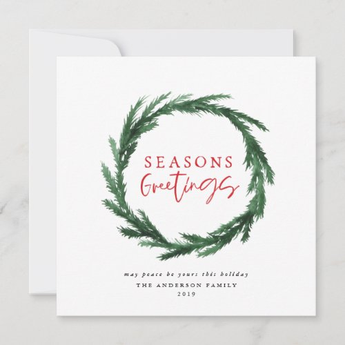 Seasons greetings watercolour wreath holiday card