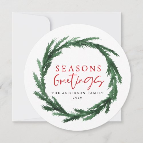 Seasons greetings watercolour wreath holiday card